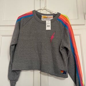 Aviator Nation Gray Sweatshirt with Colorful Stripes